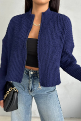 Chenille Zipper Cardigan