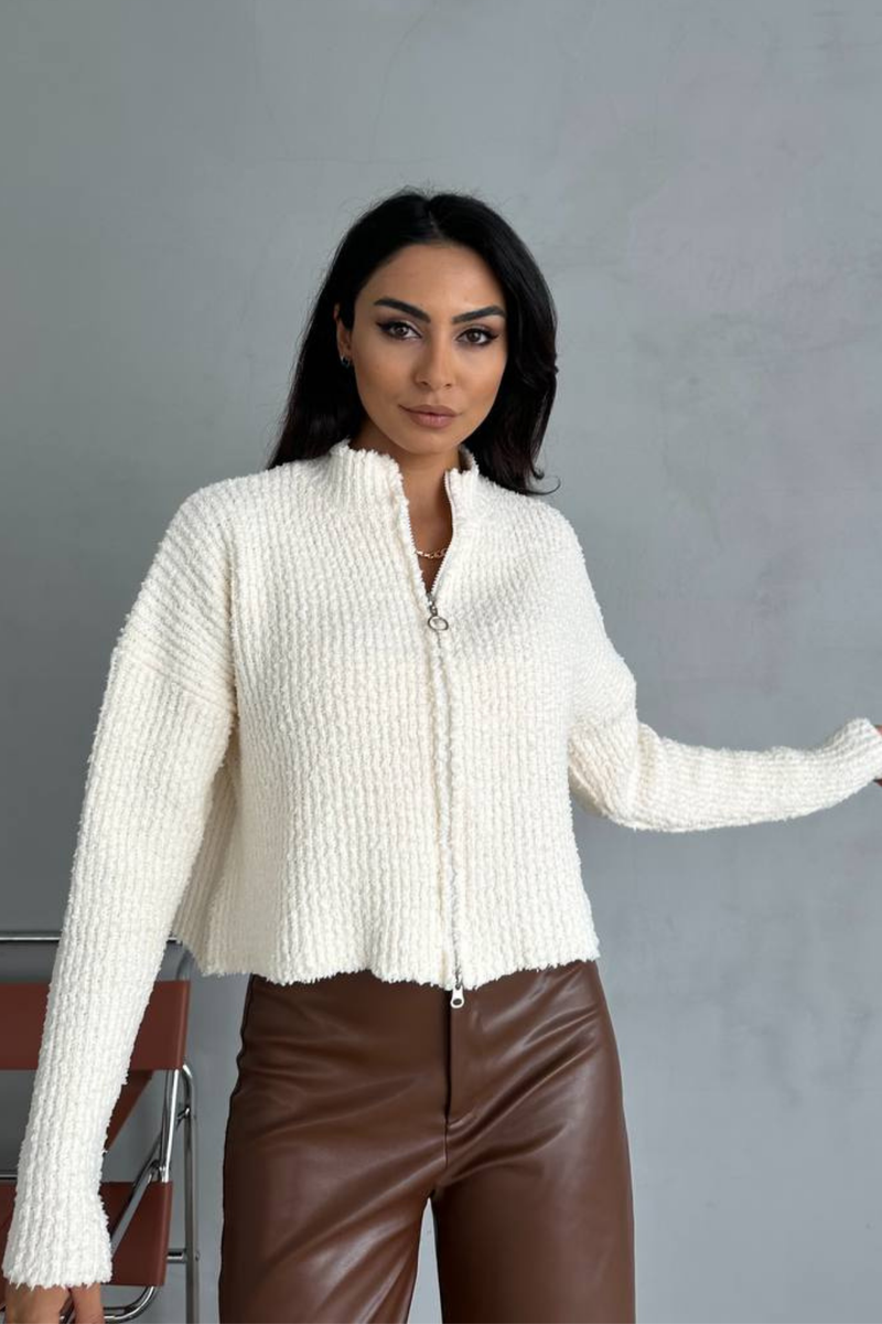 Chenille Zipper Cardigan