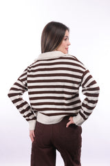 Striped Zippered Knit Sweater