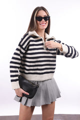 Striped Zippered Knit Sweater