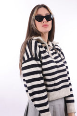 Striped Zippered Knit Sweater