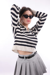 Striped Zippered Knit Sweater