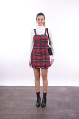 Zipper Detailed Plaid Red Mini Dress