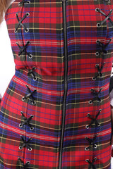 Zipper Detailed Plaid Red Mini Dress