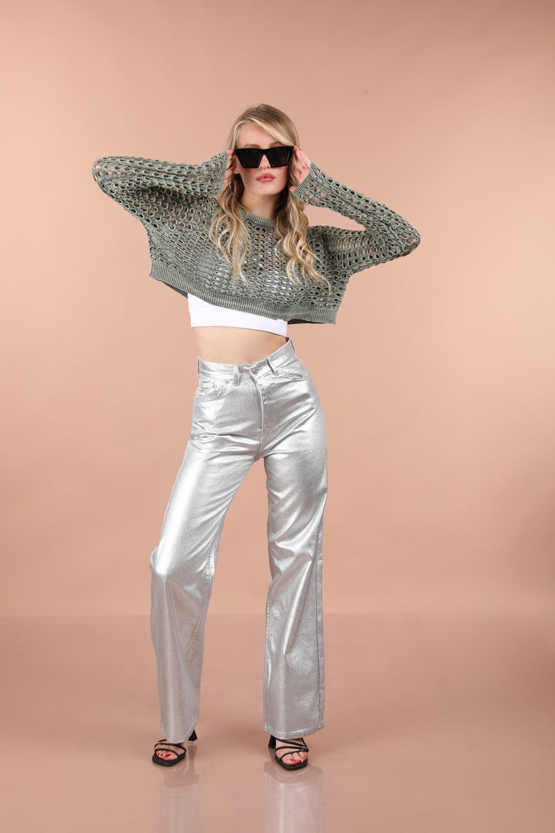 Fishnet Cotton Crop Pullover