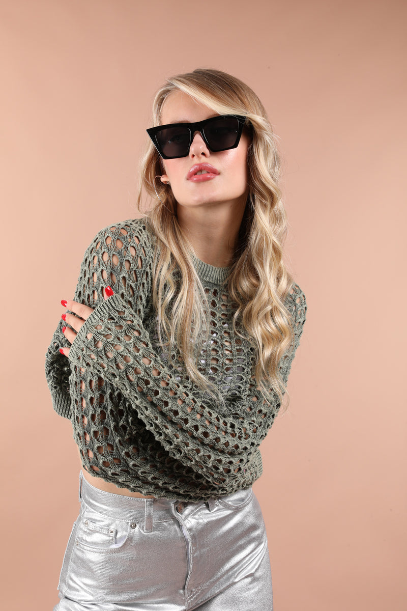 Fishnet Cotton Crop Pullover