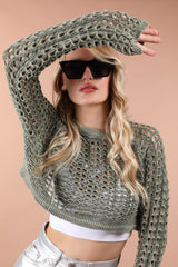 Fishnet Cotton Crop Pullover