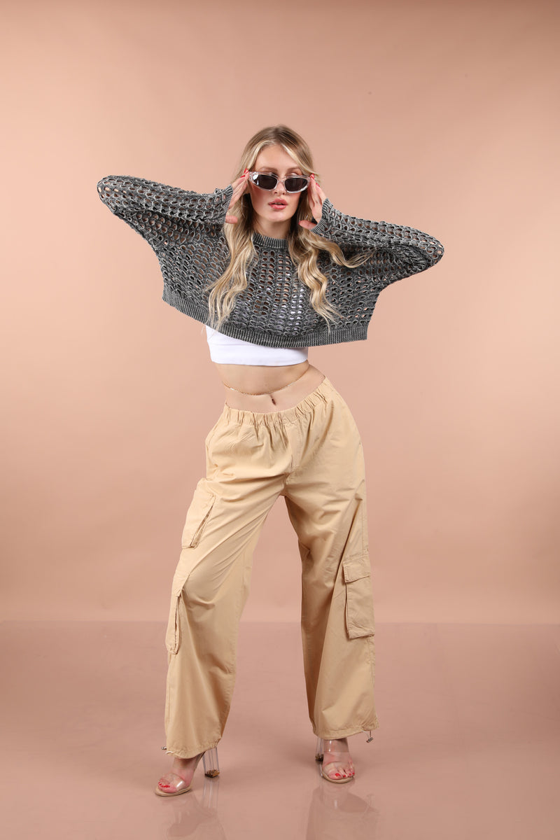 Fishnet Cotton Crop Pullover