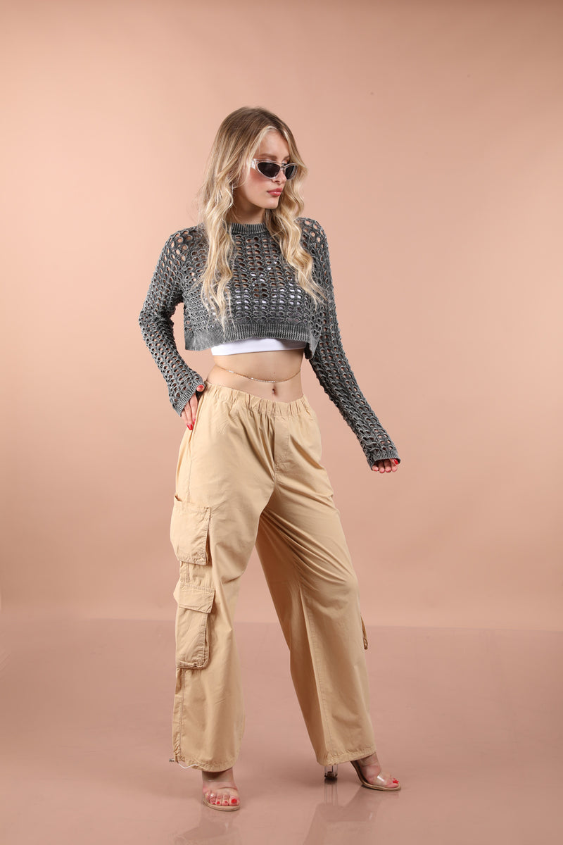 Fishnet Cotton Crop Pullover