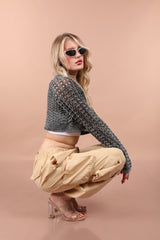 Fishnet Cotton Crop Pullover