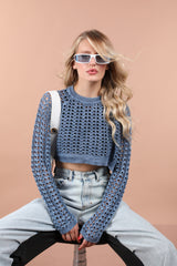 Fishnet Cotton Crop Pullover