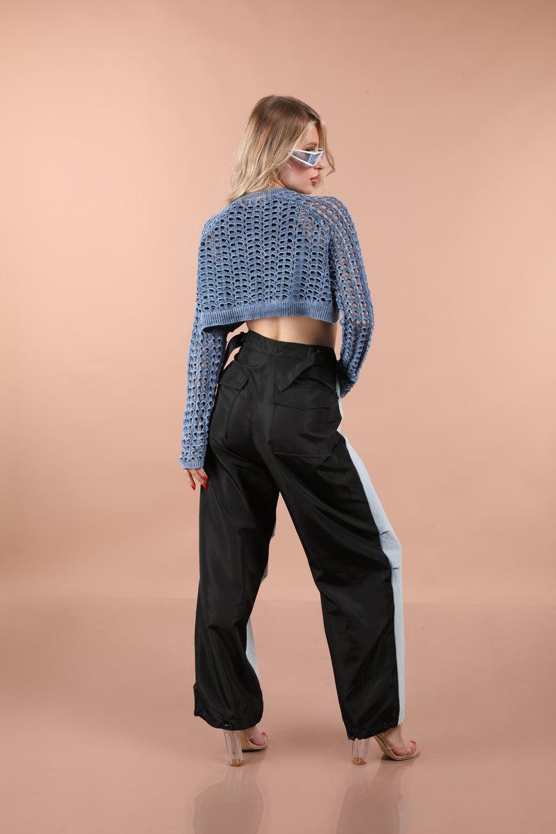 Fishnet Cotton Crop Pullover