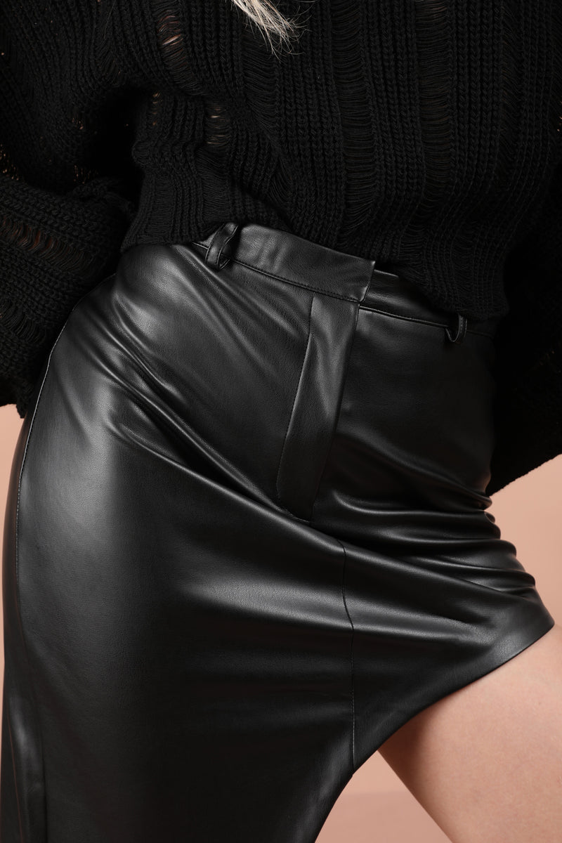 Slash Detail Leather Skirt