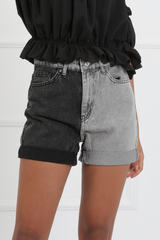 High Waist Two Tone Gray Jean Shorts