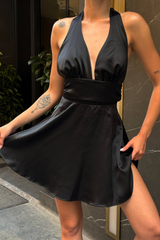 Backless Halter Neck Satin Dress