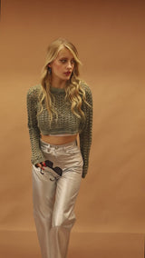 Fishnet Cotton Crop Pullover