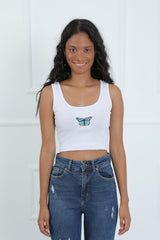 Butterfly Embroidered Crop Top