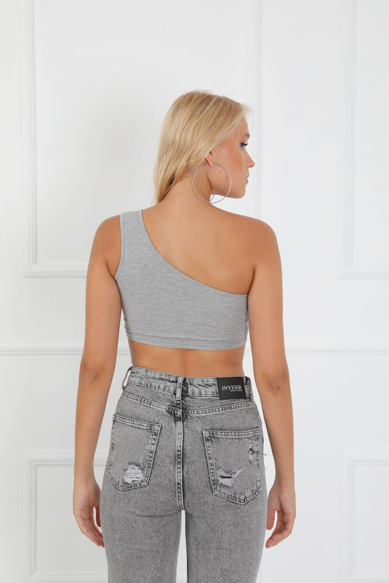 One Shoulder Ribbed Crop Top