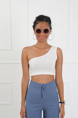 One Shoulder Ribbed Crop Top