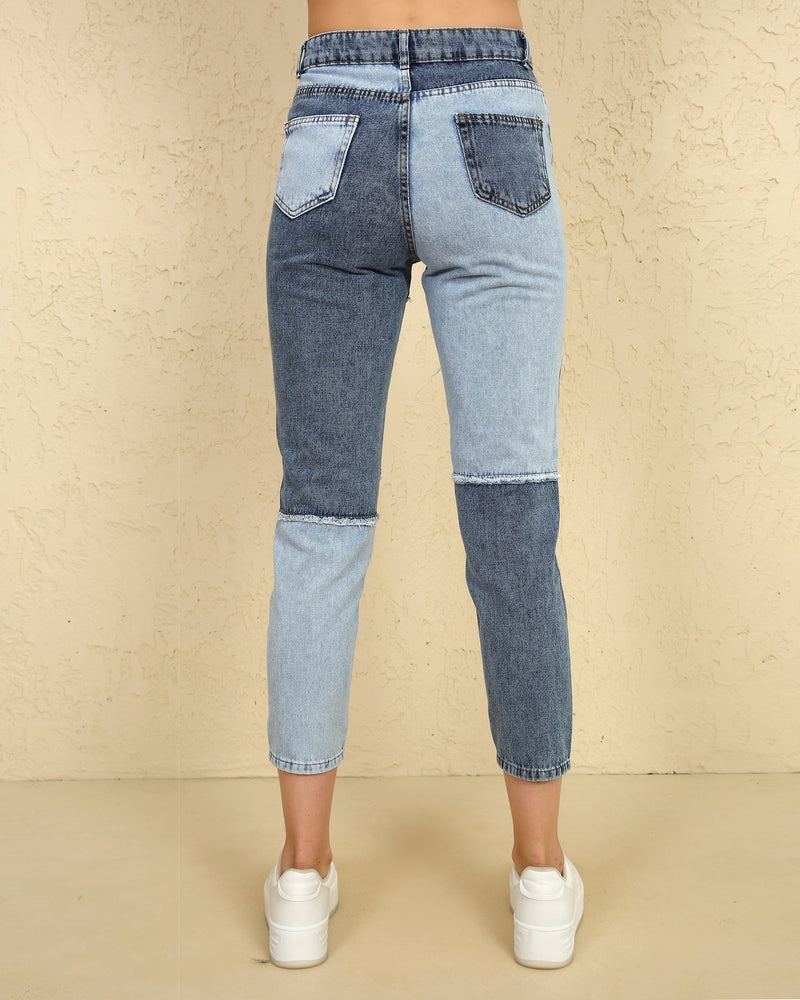 High Waist Color Patch Mom Jeans