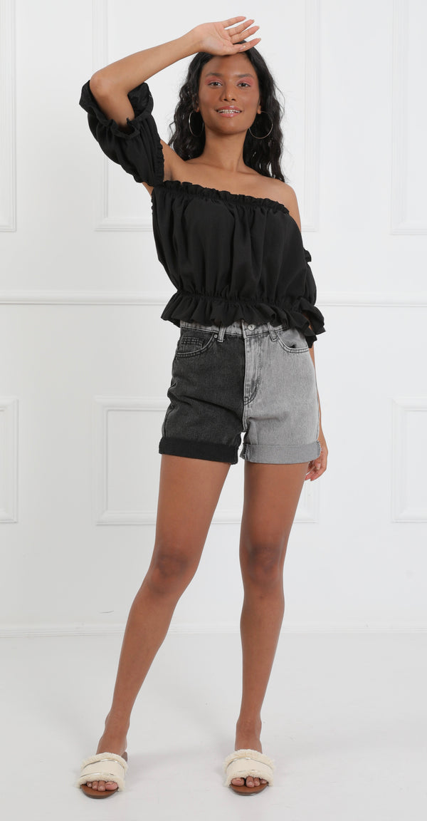 High Waist Two Tone Gray Jean Shorts